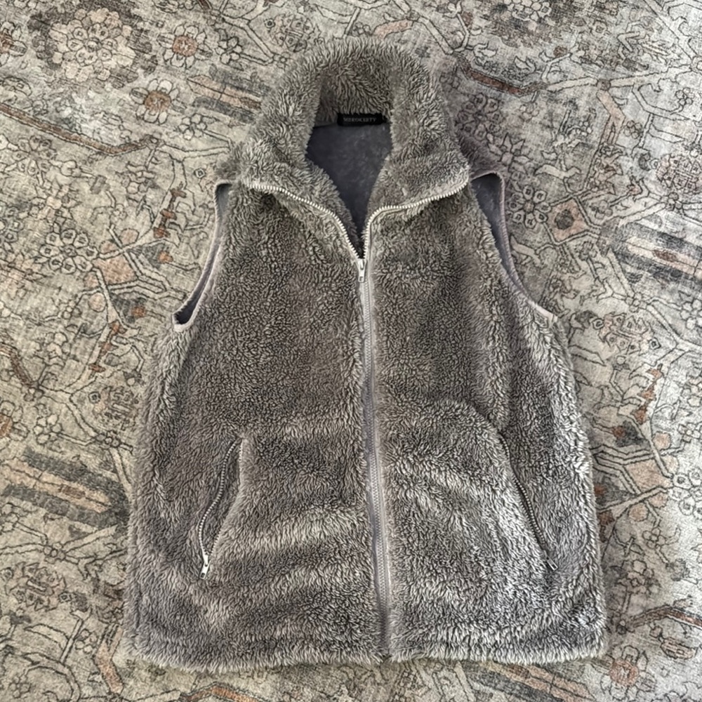 Gray Sherpa Zip Vest